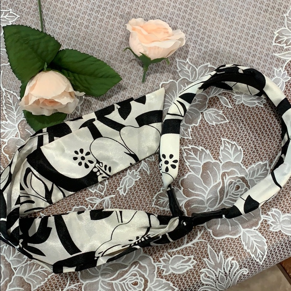 White and Black Floral Headband